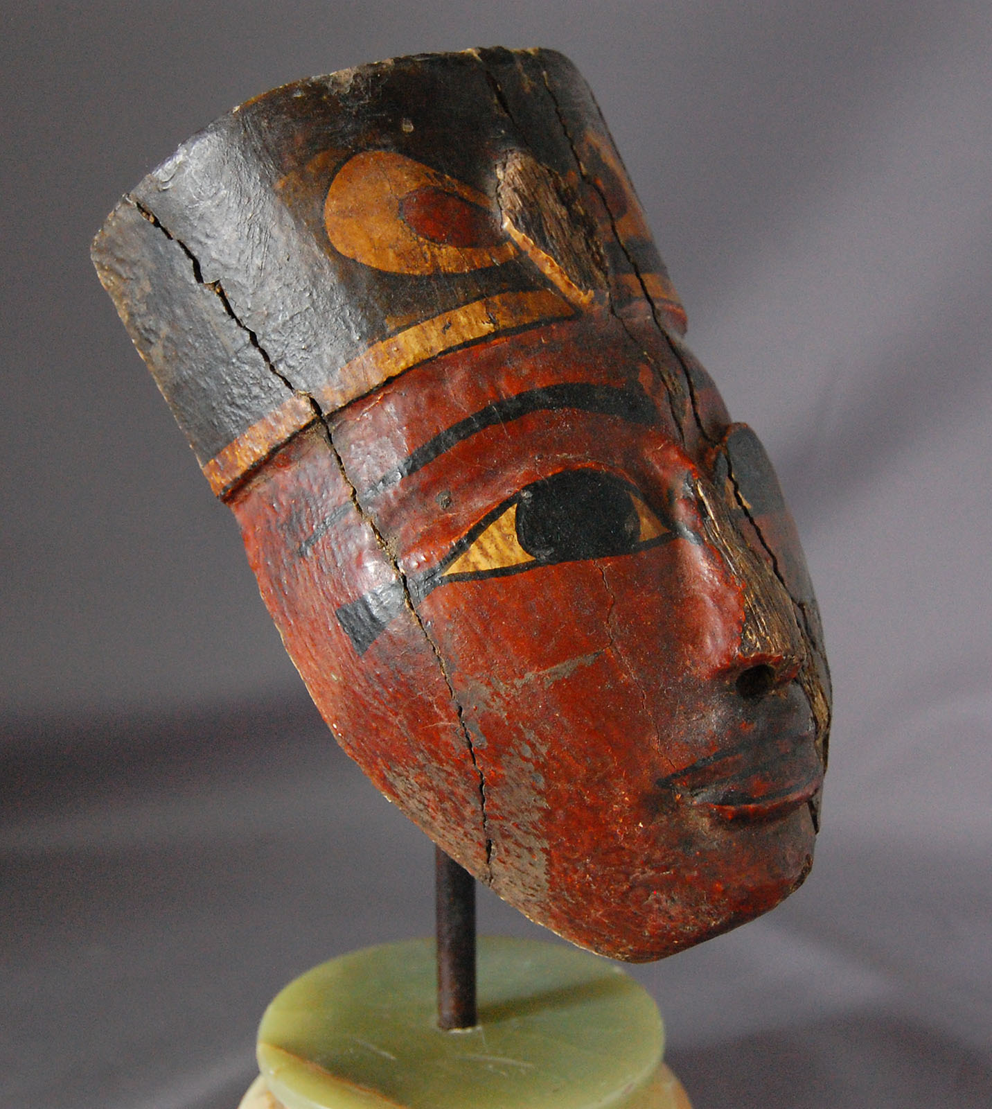 Egyptian Wood Mummy Mask Painted - Image 4