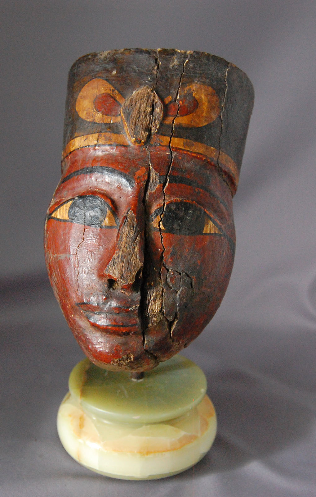 Egyptian Wood Mummy Mask Painted - Image 7